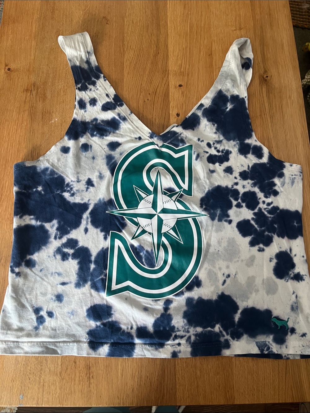 PINK Victoria's Secret Navy and Teal Tie-Dye Tank Top